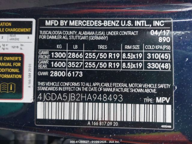 4JGDA5JB2HA948493 Mercedes-Benz GLE 350