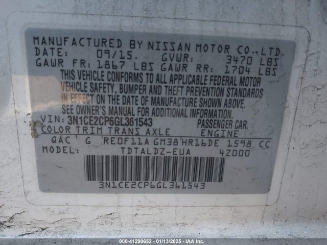 Nissan Versa Note S (sr)/s Plus/sl/sr/sv 2016 3N1CE2CP6GL361543 Image 9