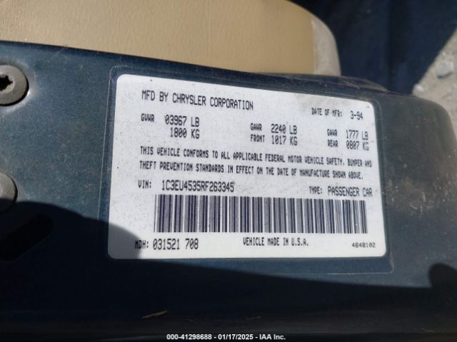 1994 CHRYSLER LEBARON 1C3EU4535RF263345 Photo 8