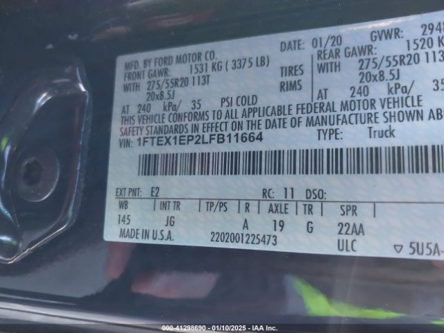 1FTEX1EP2LFB11664 Ford F-150 Xl