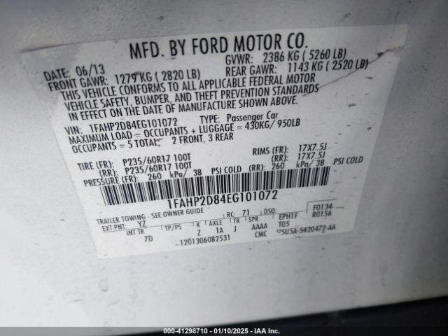 1FAHP2D84EG101072 Ford TAURUS SE