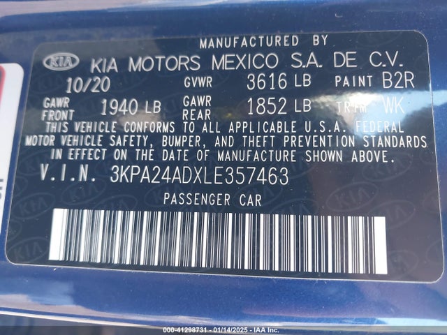 3KPA24ADXLE357463 KIA RIO S