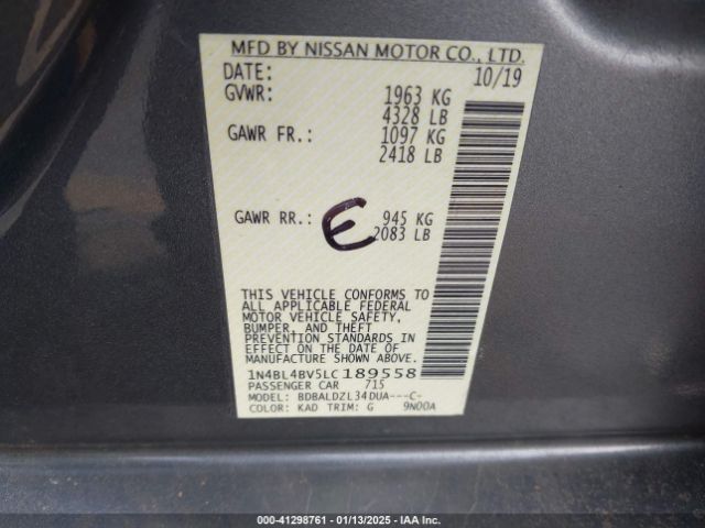 1N4BL4BV5LC189558 Nissan Altima S Fwd