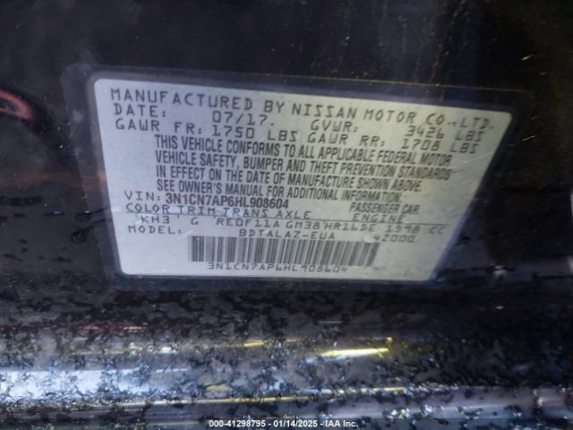 3N1CN7AP6HL908604 Nissan Versa 1.6 S+