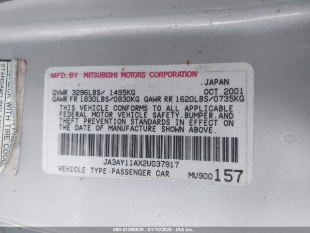 2002 MITSUBISHI MIRAGE JA3AY11AX2U037917 Photo 8