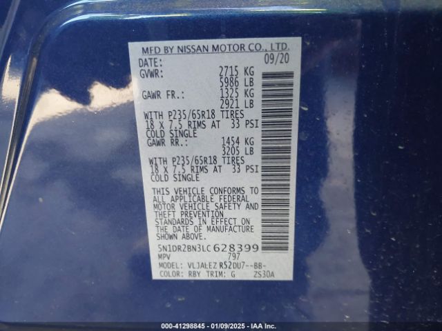 5N1DR2BN3LC628399 Nissan Pathfinder Sv 2wd