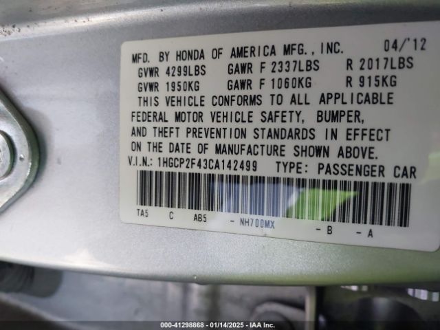 2012 HONDA ACCORD SDN 1HGCP2F43CA142499 Photo 8