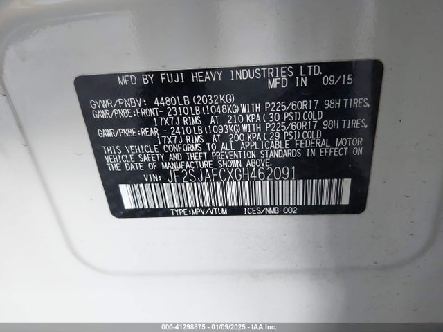 Subaru Forester 2.5i Premium 2016 JF2SJAFCXGH462091 Image 9