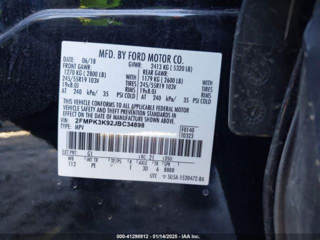 2FMPK3K92JBC34898 Ford Edge Titanium
