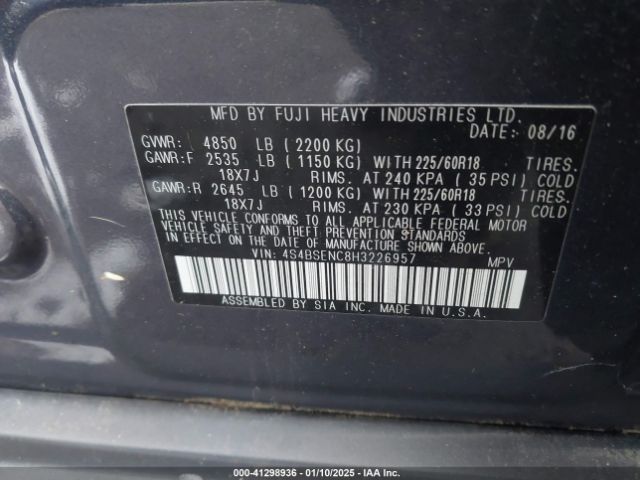 4S4BSENC8H3226957 Subaru Outback 3.6r Limited