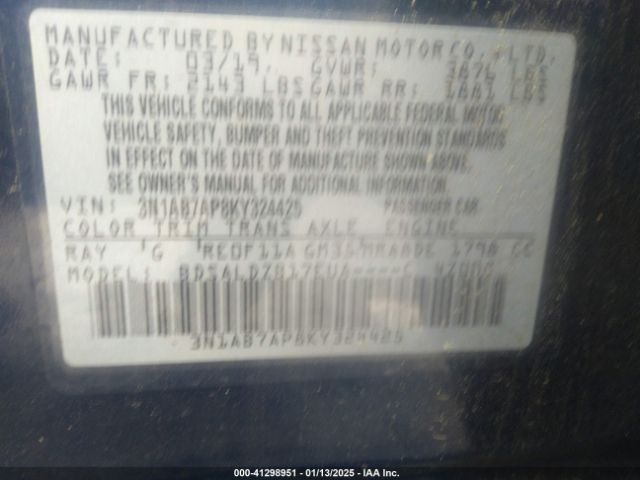 3N1AB7AP8KY324425 Nissan SENTRA SV