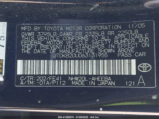 Aukcja sprzedaży 2006 Toyota Prius, vin: JTDKB20U063131955, numer aukcji: 41298975
