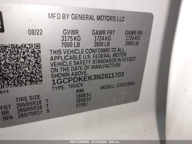 1GCPDKEK3NZ611703 Chevrolet Silverado 1500 4wd  Short Bed Lt With 2fl