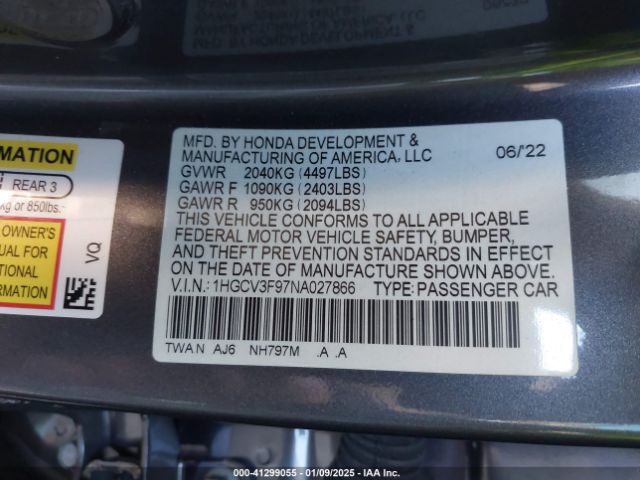 1HGCV3F97NA027866 Honda Accord Hybrid Touring