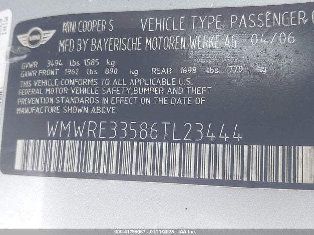 2006 MINI COOPER S WMWRE33586TL23444 Photo 8