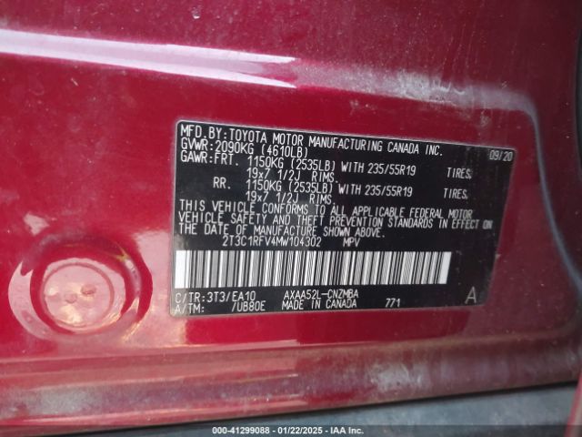 2T3C1RFV4MW104302 Toyota Rav4 Xle Premium