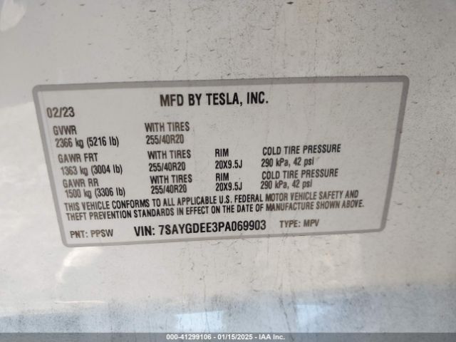 7SAYGDEE3PA069903 Tesla Model Y Awd/long Range Dual Motor All-wheel Drive