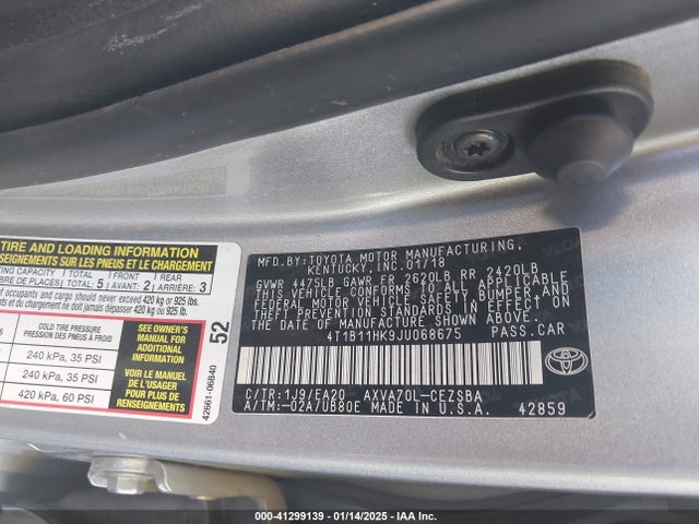 4T1B11HK9JU068675 Toyota CAMRY SE