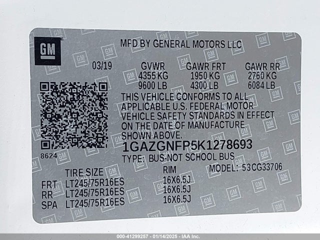 1GAZGNFP5K1278693 Chevrolet Express 3500 Ls