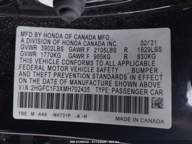 2HGFC1F3XMH702435 Honda CIVIC EX