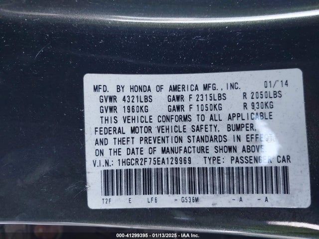 Honda ACCORD EX 2014 1HGCR2F75EA129969 Image 9
