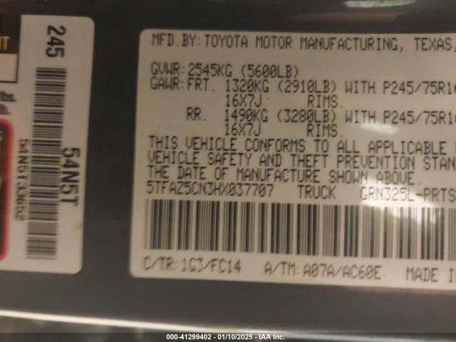 5TFAZ5CN3HX037707 Toyota Tacoma Sr5 V6