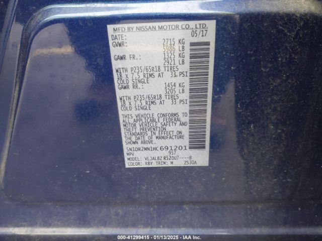 5N1DR2MN1HC691201 Nissan Pathfinder S
