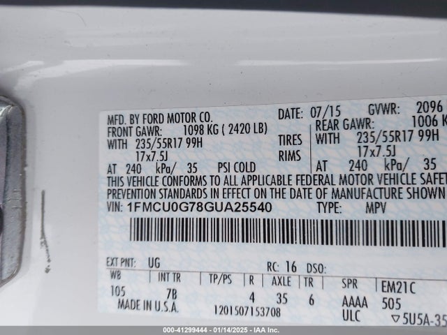 Ford ESCAPE SE 2016 1FMCU0G78GUA25540 Image 9
