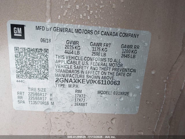 2GNAXKEV0K6110063 Chevrolet EQUINOX LT