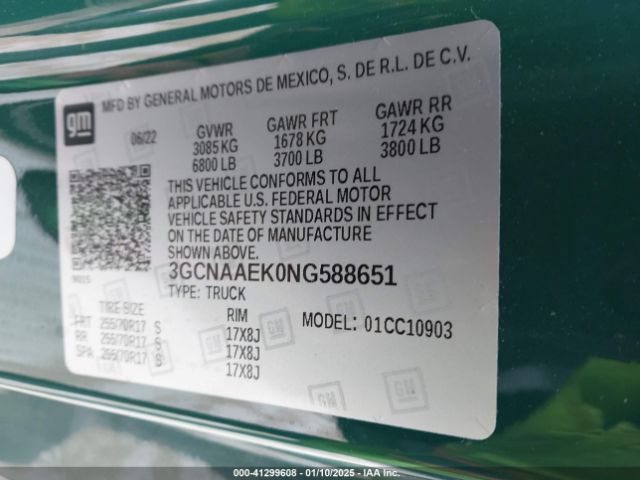 3GCNAAEK0NG588651 Chevrolet Silverado 1500 2wd  Long Bed Wt