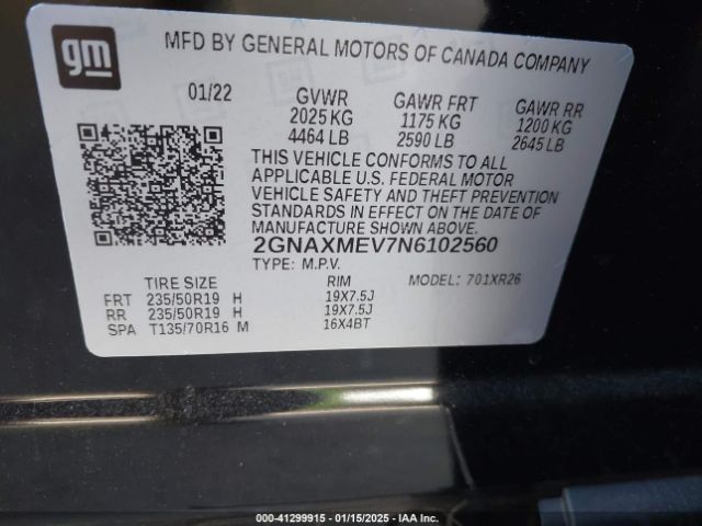2GNAXMEV7N6102560 Chevrolet Equinox Fwd Rs