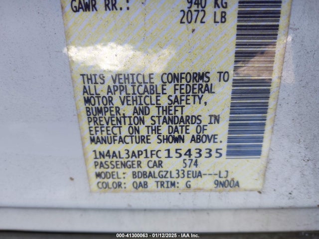 Nissan Altima 2.5 S 2015 1N4AL3AP1FC154335 Image 9