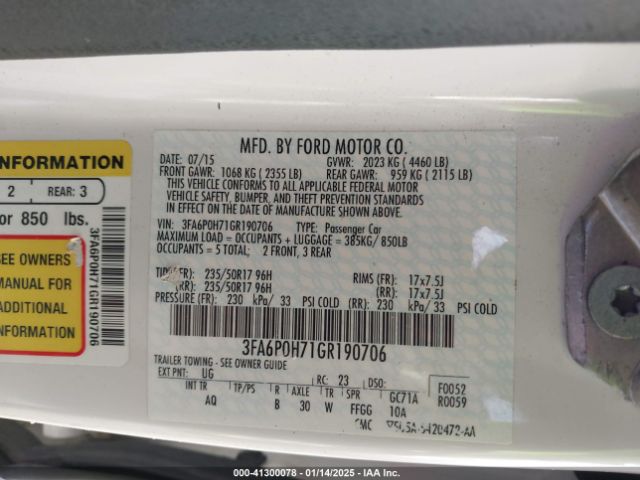 3FA6P0H71GR190706 Ford FUSION SE