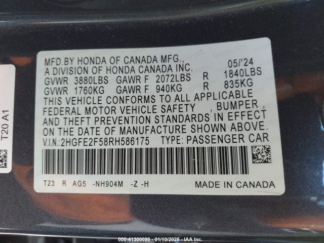Honda Civic Sport 2024 2HGFE2F58RH586175 Image 9