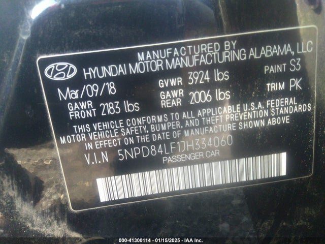5NPD84LF1JH334060 Hyundai Elantra Sel/value/limited