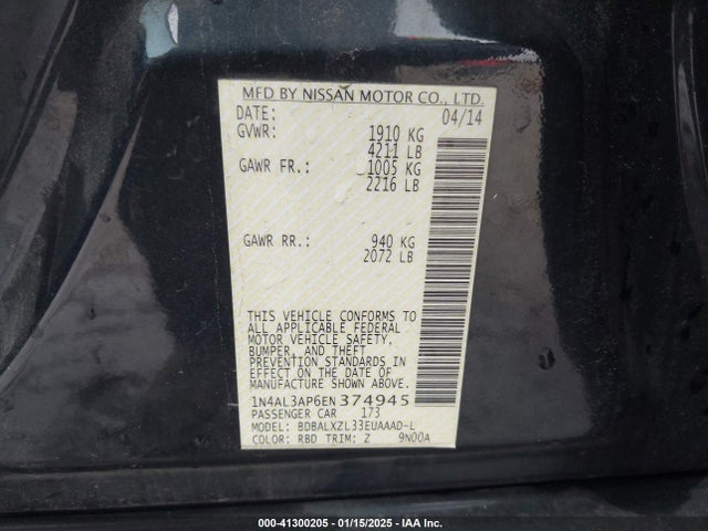 Nissan Altima 2.5 Sl 2014 1N4AL3AP6EN374945 Image 9