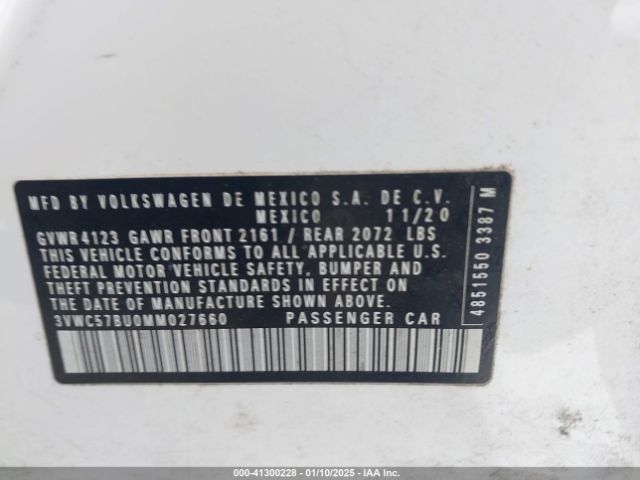 3VWC57BU0MM027660 Volkswagen Jetta 1.4t R-line/1.4t S/1.4t Se