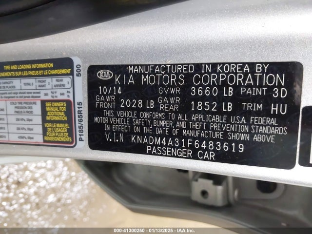 KNADM4A31F6483619 KIA RIO LX