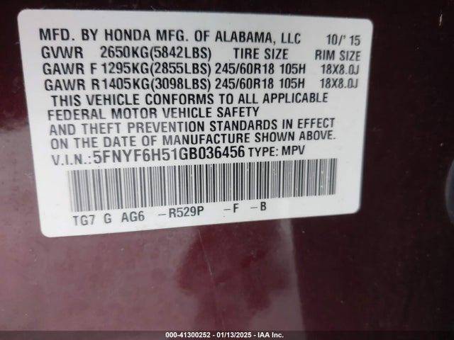 Honda Pilot Ex-l 2016 5FNYF6H51GB036456 Image 9