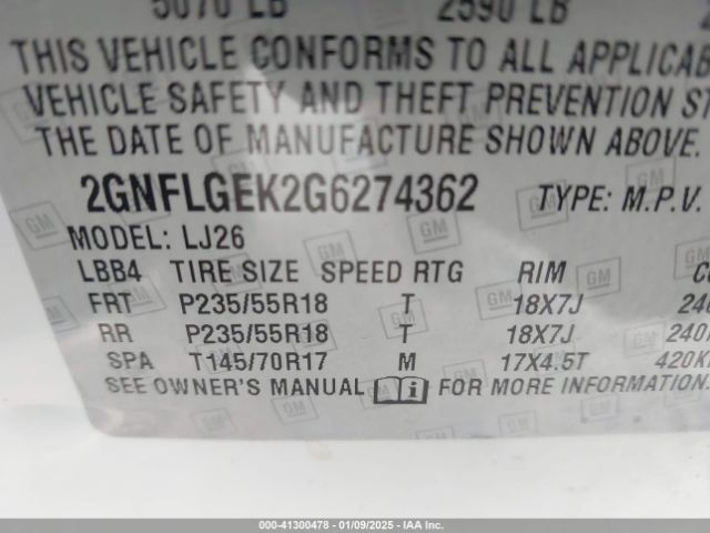 2GNFLGEK2G6274362 Chevrolet Equinox Ltz