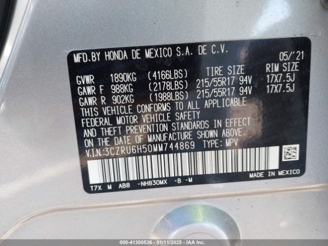3CZRU6H50MM744869 Honda Hr-v Awd Ex