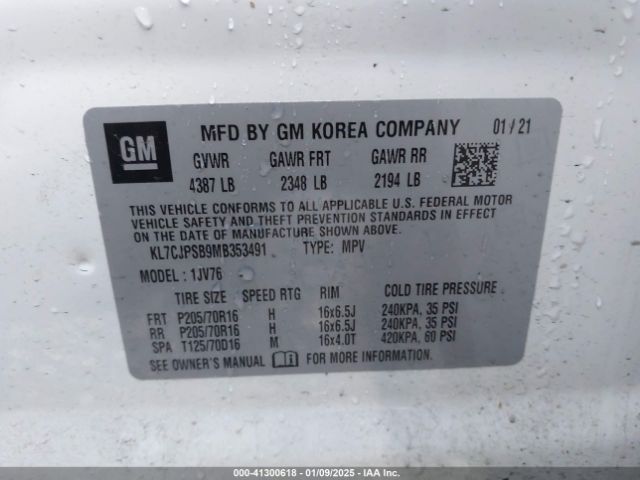 KL7CJPSB9MB353491 Chevrolet Trax Awd Lt