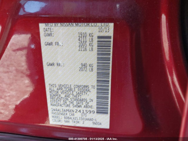 Nissan Altima 2.5 Sl 2014 1N4AL3AP6EN241599 Image 9