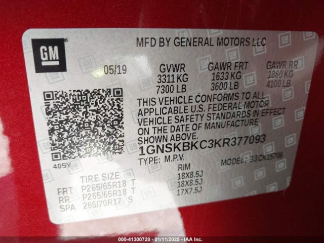 1GNSKBKC3KR377093 Chevrolet Tahoe Lt