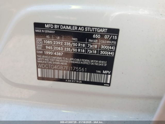 WDCTG4GB7FJ175561 Mercedes-Benz Gla 250 4matic
