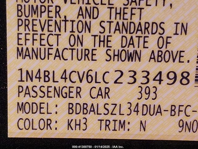 1N4BL4CV6LC233498 Nissan Altima Sr Fwd