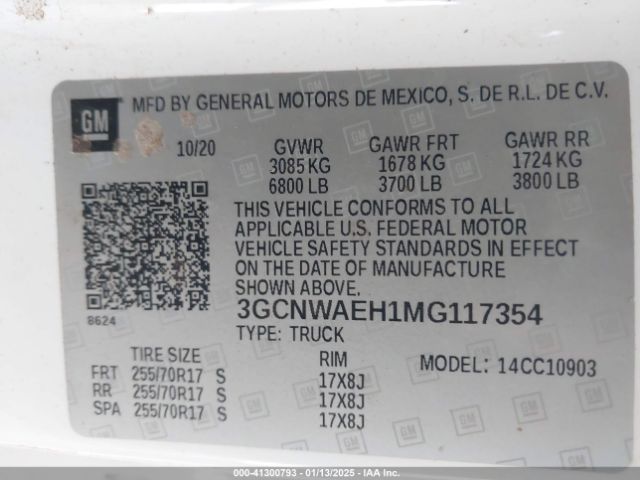 3GCNWAEH1MG117354 Chevrolet Silverado 1500 2wd  Long Bed Wt