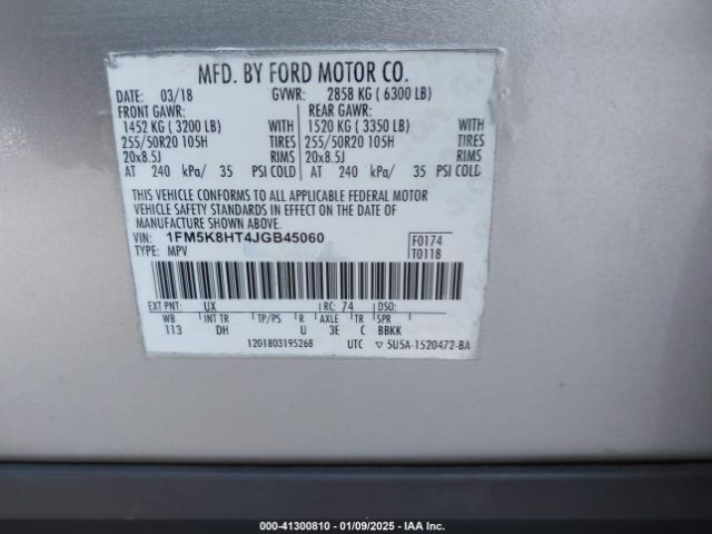 1FM5K8HT4JGB45060 Ford Explorer Platinum