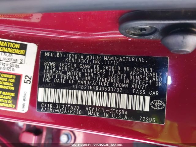 4T1B21HK8JU503702 Toyota Camry Hybrid Se