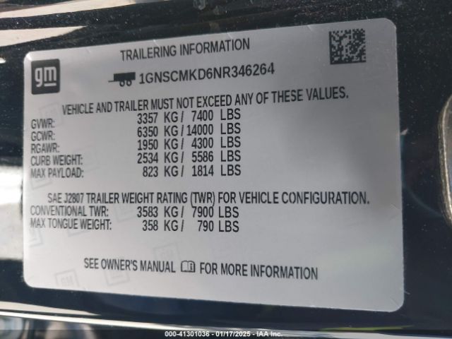 1GNSCMKD6NR346264 Chevrolet Tahoe 2wd Ls
